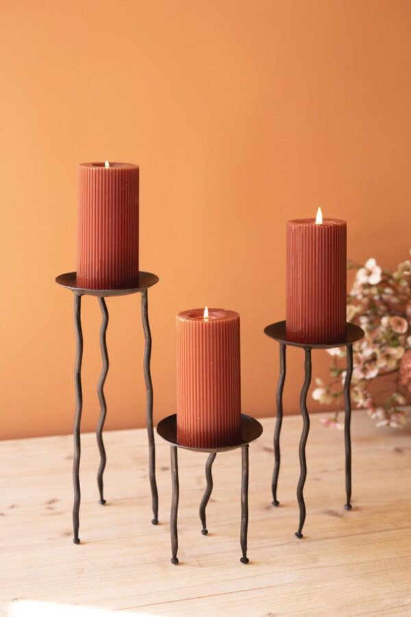 Set of 3 Rustic Iron Candle Stands
