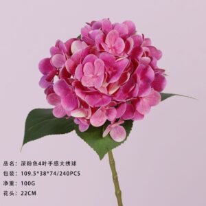 Deep Pink 4-Leaf Real-Touch Large Hydrangea