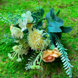 Artificial 5-Head Brushed Ball Spray Roses (Light Yellow)