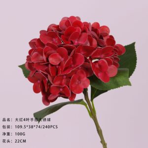 Bright Red 4-Leaf Real-Touch Large Hydrangea