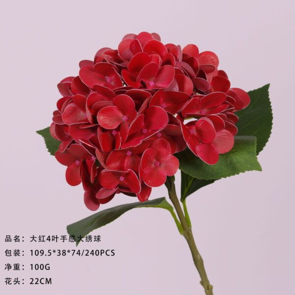 Bright Red 4-Leaf Real-Touch Large Hydrangea