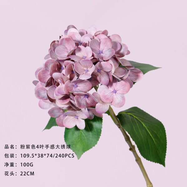 Pink and Purple 4-Leaf Real-Touch Large Hydrangea