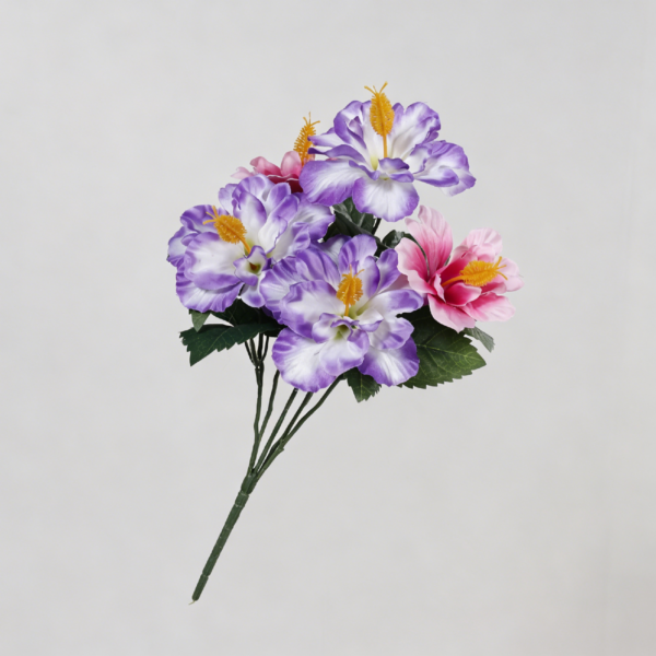 Artificial New 5-Head Hibiscus (Purple Edge + Pink)