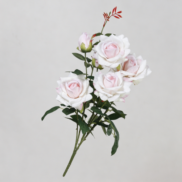 Artificial Alice Rose, 4 Flowers and 2 Buds (White and Pink)