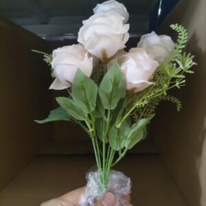 Artificial 7-Head Rose Mini Bundle (Champagne)