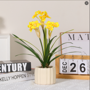 Yellow Soft-Rubber Daffodil Potted Plant, 3 Flower Heads
