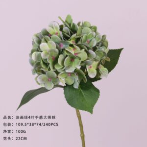 Oil-Paint Green 4-Leaf Real-Touch Large Hydrangea