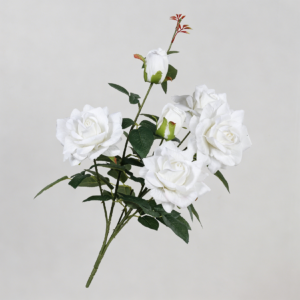 Artificial Alice Rose, 4 Flowers and 2 Buds (White)
