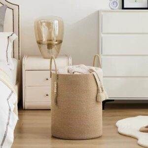 Tall Woven Cotton Rope Laundry Basket with Tassels, Large Round Storage Hamper for Bedroom Towels and Blankets, Wholesale