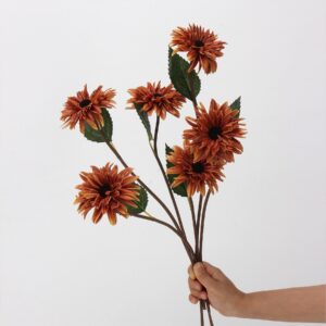 Beige Artificial Sunflower Bush 5 Heads, Faux Vintage Gerbera Daisy Bouquet for Fall Home Decor, Wholesale