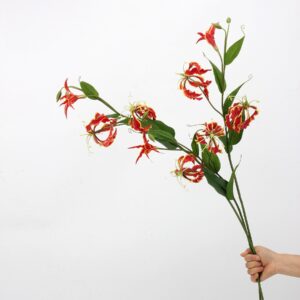 Multicolor Artificial Gloriosa Lily Stems Set, Faux Flame Lily in Red Orange Yellow White for Floral Arrangement, Wholesale