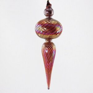 Red Mercury Glass Finial Ornament with Textured Cap, Vintage Christmas Tree Hanging Decor