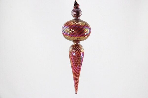 Red Mercury Glass Finial Ornament with Textured Cap, Vintage Christmas Tree Hanging Decor