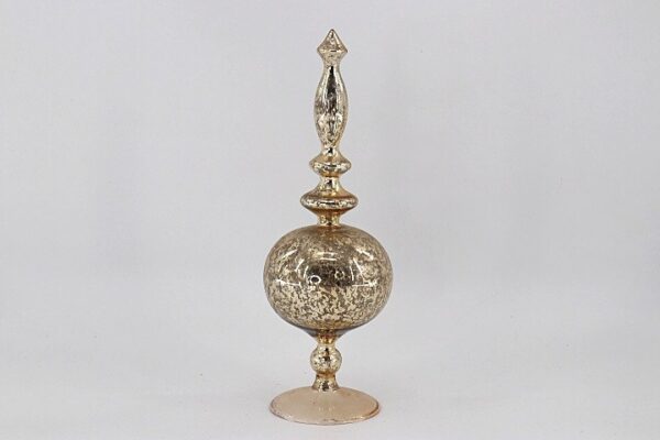 Champagne Gold Glass Finial Ornament with Pedestal Base, Vintage Christmas Table Decor