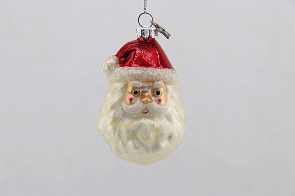 Santa Head Glass Christmas Ornament with Little Bird, Red Hat White Beard Tree Hanging Decor