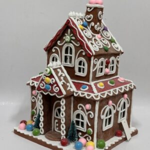 Red Roof Gingerbread House Christmas Figurine, Frosted Candy Clay Christmas Village Decor