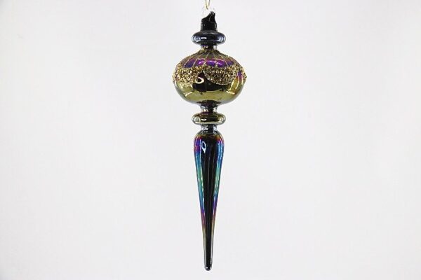 Gold Iridescent Mercury Glass Finial Ornament with Black Tip, Handmade Christmas Tree Decor
