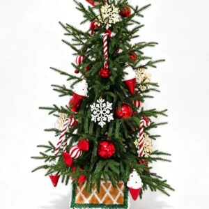 Pre-Decorated Candy Theme Christmas Tree with Snowflake and Ice Cream Ornaments, Gingerbread Pot Base, Xmas Home Decor