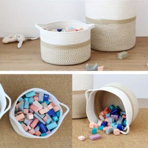 White and Navy Woven Rope Storage Baskets, Two-Tone Cotton Rope Organizer Bins for Kids Toys and Nursery Storage, Wholesale
