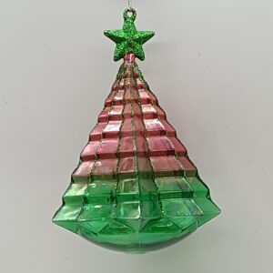 Green and Red Pyramid Glass Christmas Tree Ornament, Star Topper Holiday Tree Hanging Decor