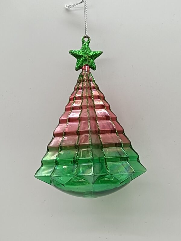 Green and Red Pyramid Glass Christmas Tree Ornament, Star Topper Holiday Tree Hanging Decor