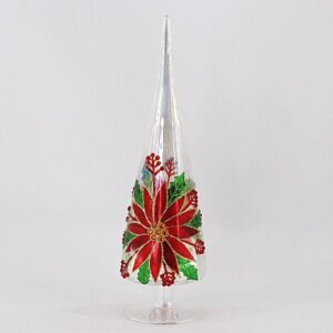 Clear Glass Tree Topper with Red Poinsettia, Elegant Christmas Tree Topper Finial Decoration