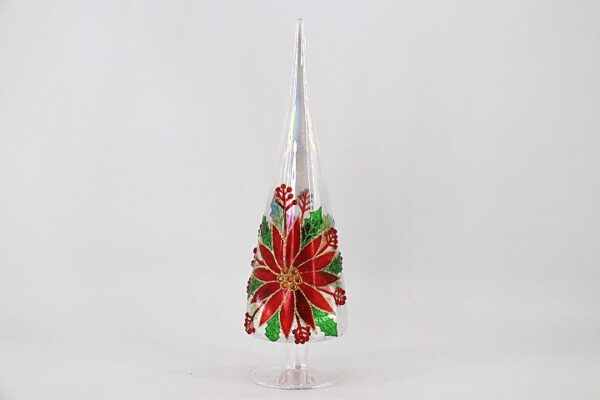 Clear Glass Tree Topper with Red Poinsettia, Elegant Christmas Tree Topper Finial Decoration