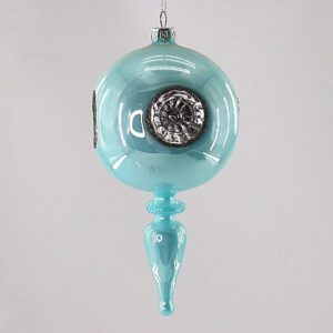 Turquoise Glass Lantern Finial Ornament with Reflector, Vintage Christmas Tree Hanging Decor