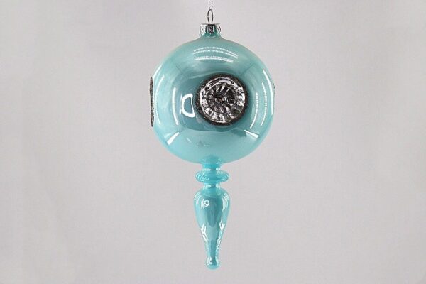 Turquoise Glass Lantern Finial Ornament with Reflector, Vintage Christmas Tree Hanging Decor