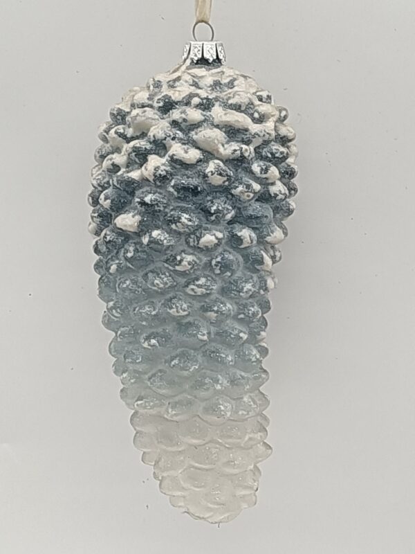 Blue Gradient Glitter Pinecone Glass Ornament, Ombre Snowy Woodland Christmas Tree Decor