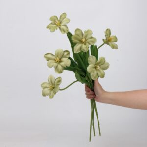 Peach Yellow Artificial Lily Bush 5 Heads, Faux Asiatic Lily Bouquet for Spring Home Decor, Wholesale