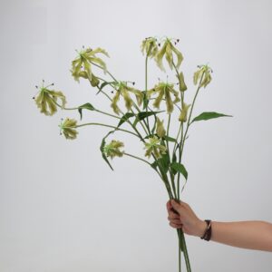 Orange Red Artificial Gloriosa Lily Bunch, Faux Flame Lily Stems for Tropical Home Decor, Wholesale