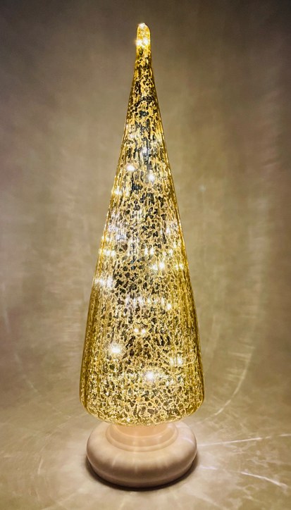 Gold Light Up Mercury Glass Christmas Tree, LED Illuminated Tabletop Holiday Centerpiece