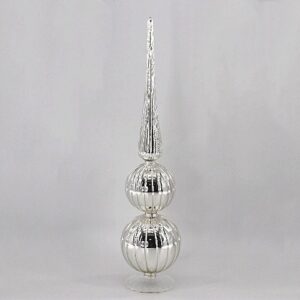 Silver Mercury Glass Christmas Tree Ornament, Ribbed Tabletop Holiday Tree Decoration