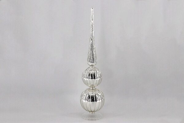Silver Mercury Glass Christmas Tree Ornament, Ribbed Tabletop Holiday Tree Decoration