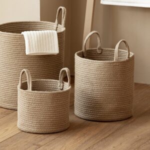 Woven Cotton Rope Basket Set, Round Storage Baskets with Handles for Living Room Toy and Towel Organization, Wholesale