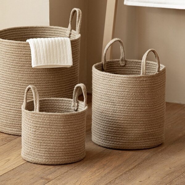 Woven Cotton Rope Basket Set, Round Storage Baskets with Handles for Living Room Toy and Towel Organization, Wholesale