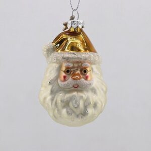 Gold Glitter Santa Head Glass Christmas Ornament, White Bearded Holiday Tree Hanging Decor