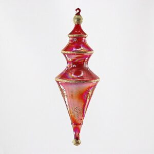 Red Mercury Glass Tiered Finial Ornament, Vintage Glass Christmas Tree Hanging Decoration
