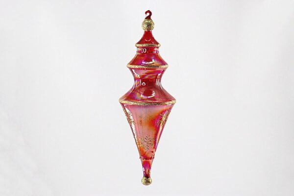 Red Mercury Glass Tiered Finial Ornament, Vintage Glass Christmas Tree Hanging Decoration