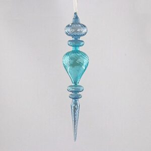Light Blue Stacked Ball Glass Finial Ornament, Hand Blown Christmas Tree Hanging Decoration