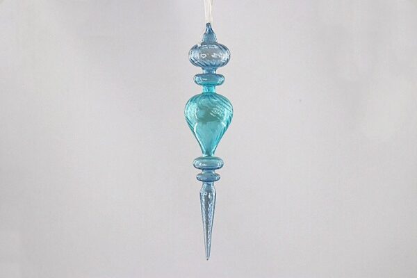 Light Blue Stacked Ball Glass Finial Ornament, Hand Blown Christmas Tree Hanging Decoration