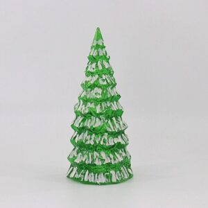Green Flocked Glass Christmas Tree Figurine, Snow Covered Tabletop Holiday Tree Decor Wholesale