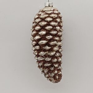 Glitter Pinecone Glass Christmas Ornament, Natural Woodland Holiday Tree Hanging Decoration