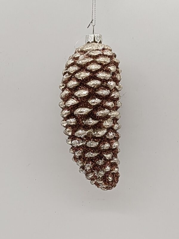 Glitter Pinecone Glass Christmas Ornament, Natural Woodland Holiday Tree Hanging Decoration
