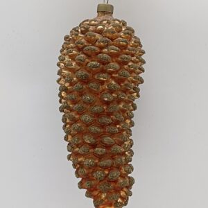 Amber Gold Glitter Pinecone Glass Ornament, Textured Woodland Christmas Tree Hanging Decor
