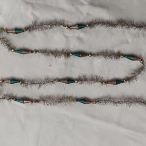 Silver Tinsel Christmas Garland with Teal Glass Beads, Wire Bead Holiday Decoration Wholesale
