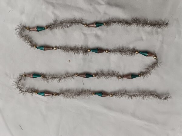 Silver Tinsel Christmas Garland with Teal Glass Beads, Wire Bead Holiday Decoration Wholesale