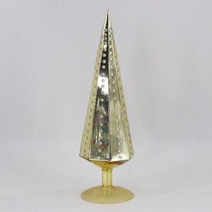 Silver and Green Striped Glass Christmas Tree, Vintage Style Tabletop Holiday Tree Ornament