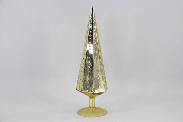 Silver and Green Striped Glass Christmas Tree, Vintage Style Tabletop Holiday Tree Ornament